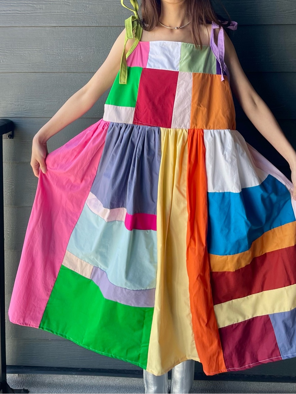 Handmade Quilted Patchwork Colorblock Dress SKU 06193